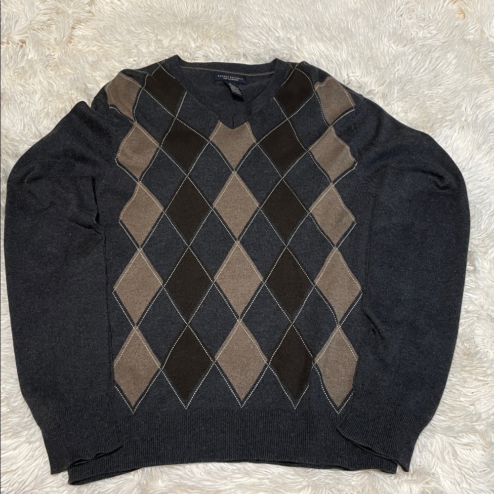 Banana Republic Mens M Silk Cashmere Sweater Diamond Print Jumper Pullover Knit